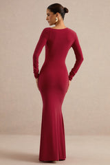 Florabella | Red Asymmetric-Neck Long Sleeve Maxi Dress