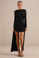 Ilse | Black Round-Neck Mini Dress With Cape