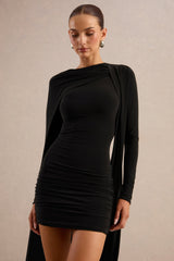 Ilse | Black Round-Neck Mini Dress With Cape