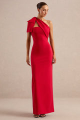 Adara | Red Asymmetric-Neck Maxi Dress With Bow-Detail