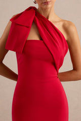 Adara | Red Asymmetric-Neck Maxi Dress With Bow-Detail
