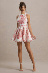 Waverly | Pink Porcelain Print Racer-Neck Sleeveless Skater Mini Dress