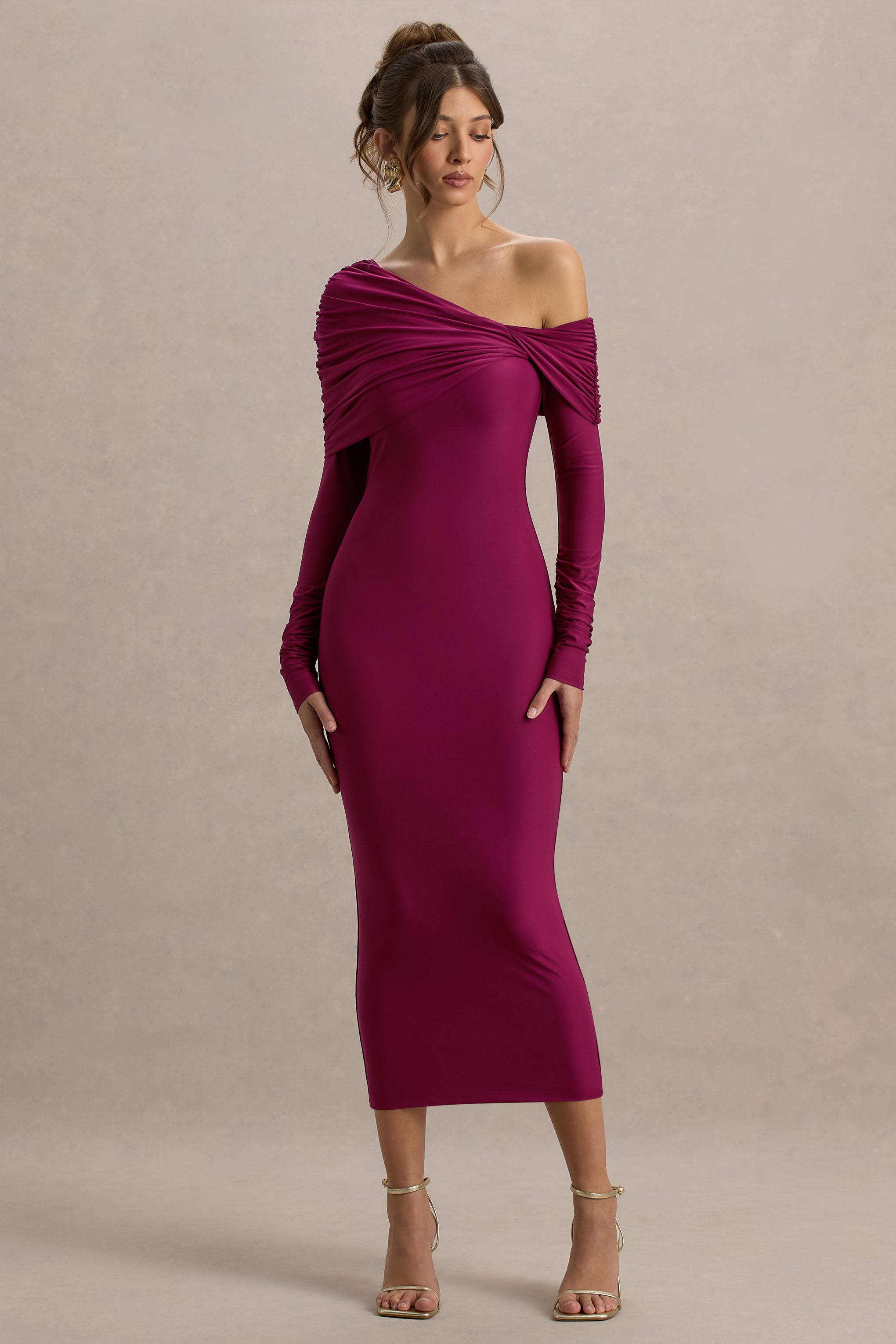 Cleo | Burgundy Bodycon Midi Dress