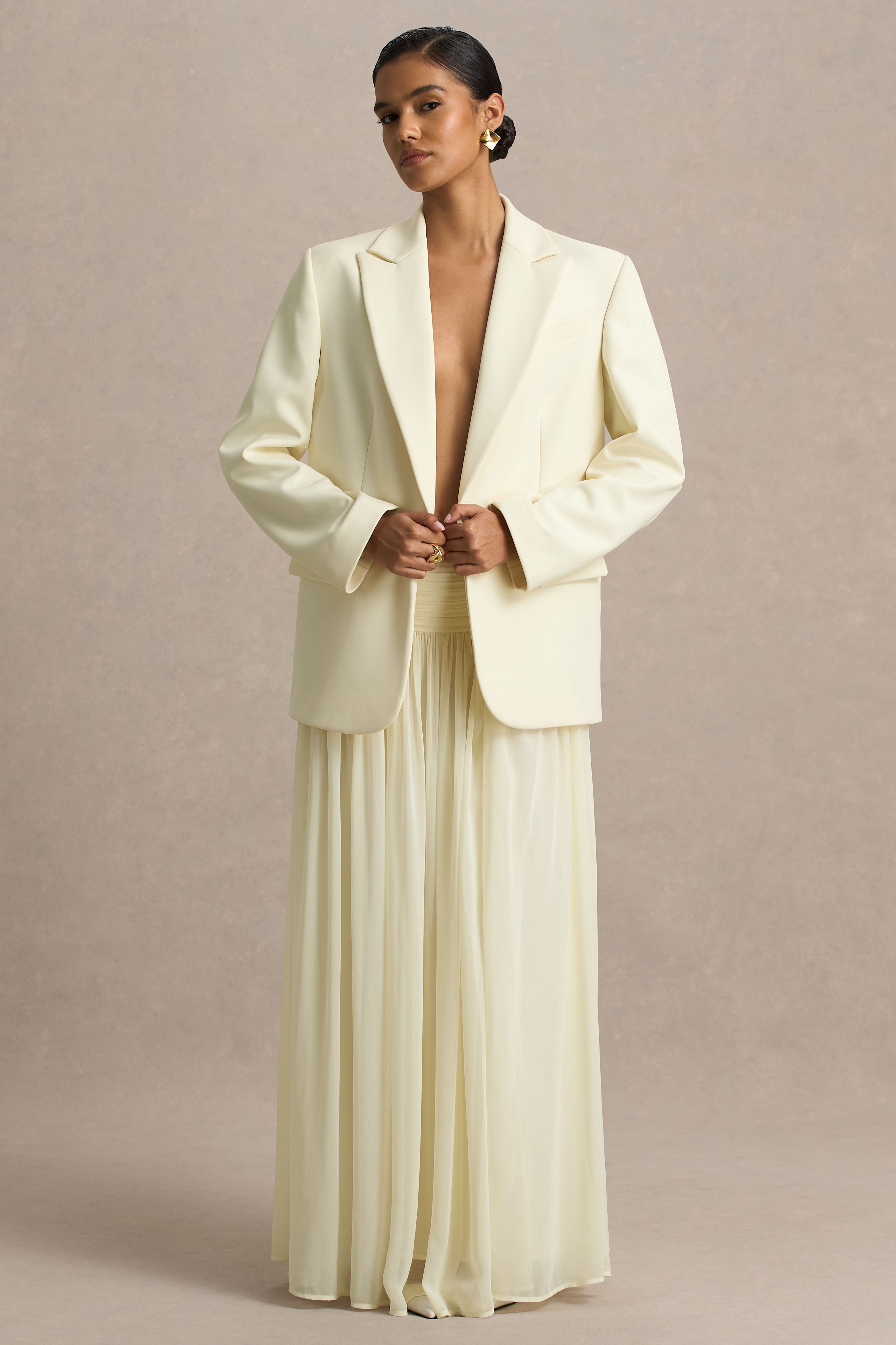 Spencer | Cream Chiffon Pleated Maxi Skirt