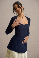 Lysette | Navy Sweetheart Long-Sleeve Mini Dress