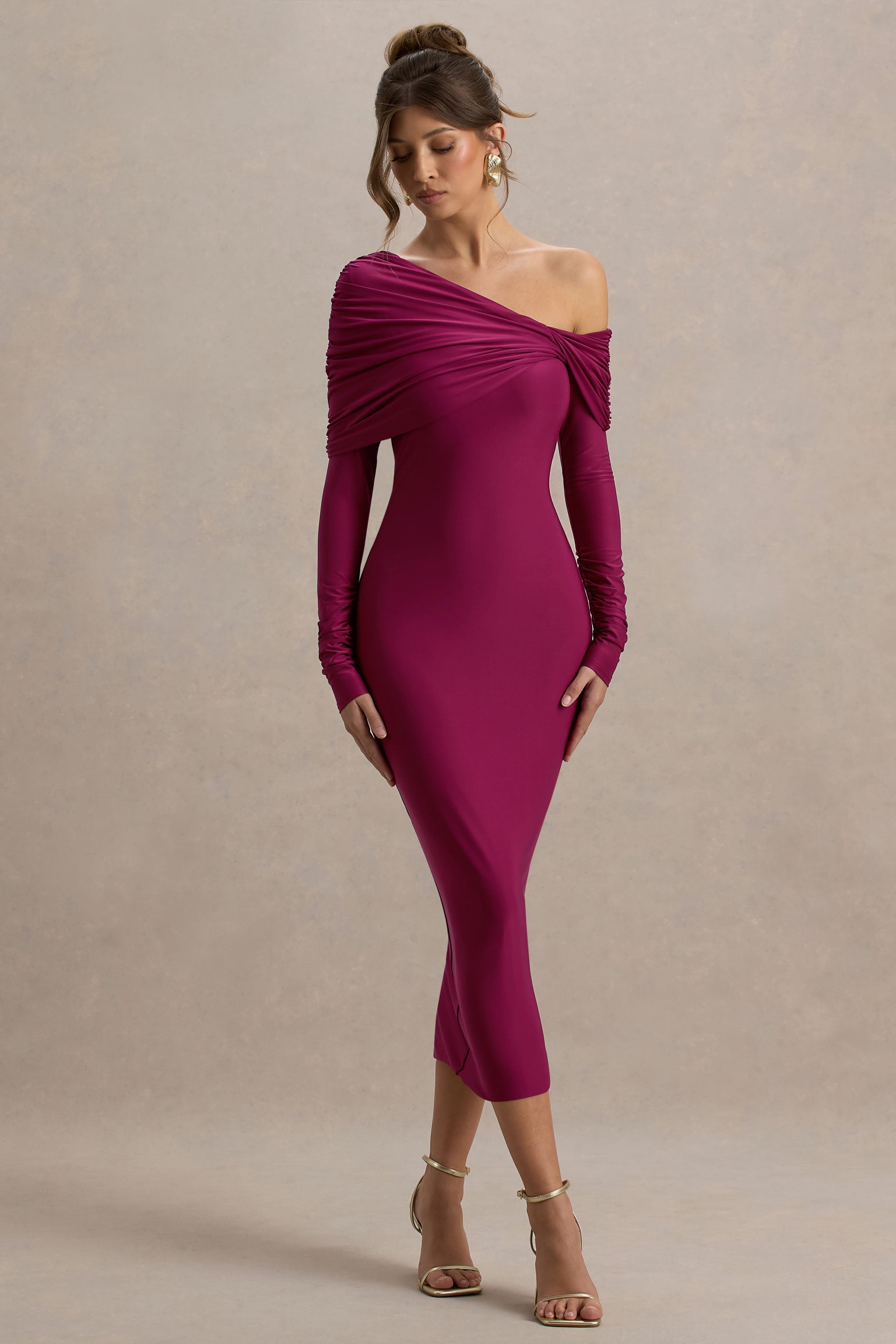 Cleo | Burgundy Bodycon Midi Dress