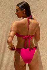 Rest | Dark Pink Ruched Halter-Neck Bikini Top With Corsages