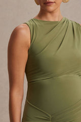 Raven | Olive Boat-Neck Maternity Maxi Dress With Gathered-Detailing