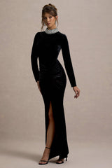 Love Lost | Black Velvet Embellished Twist Maxi Dress