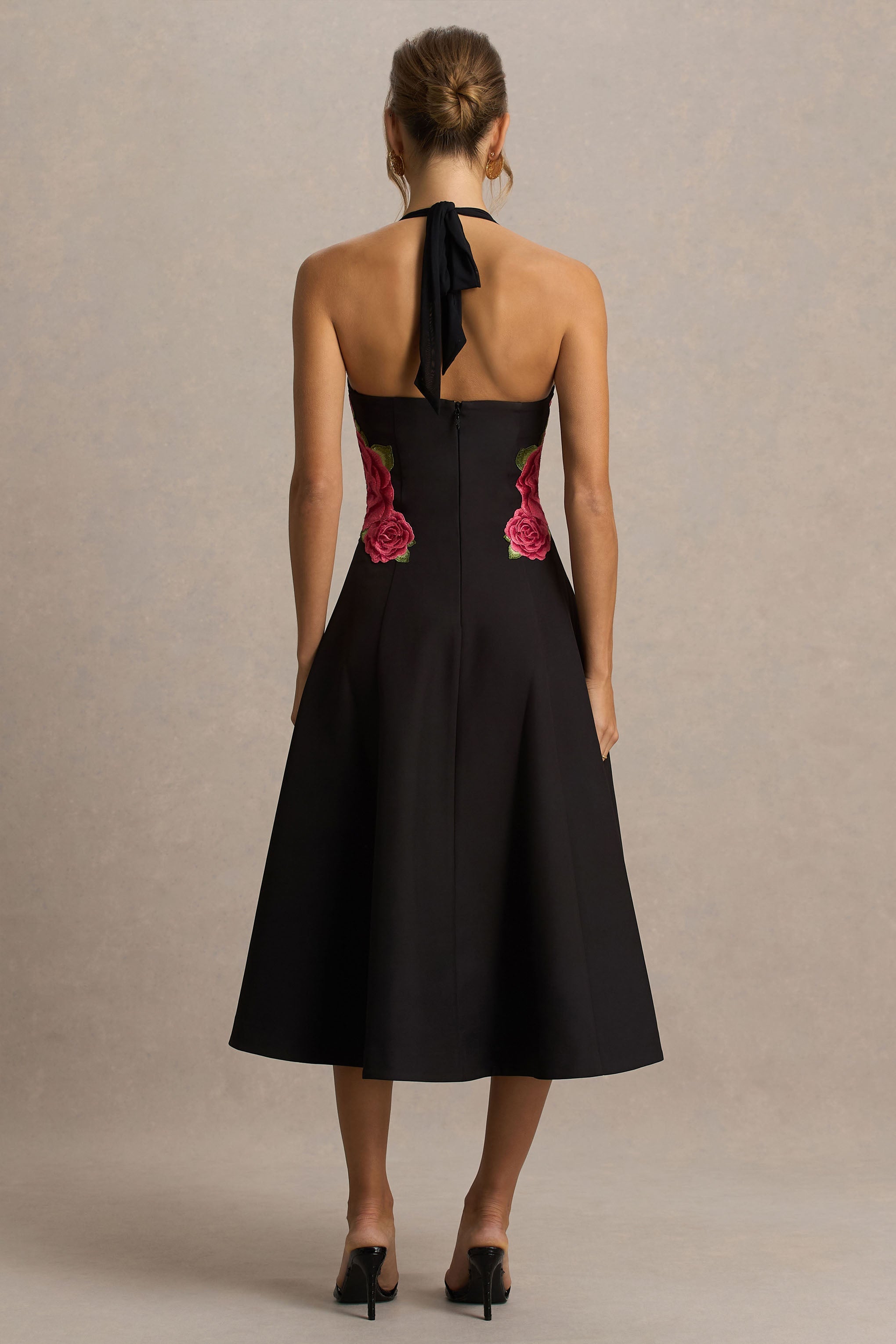 Tillie | Black Halter-Neck Midi Dress
